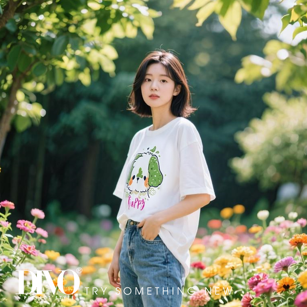 Áo thun nữ in hình chú cún dễ thương