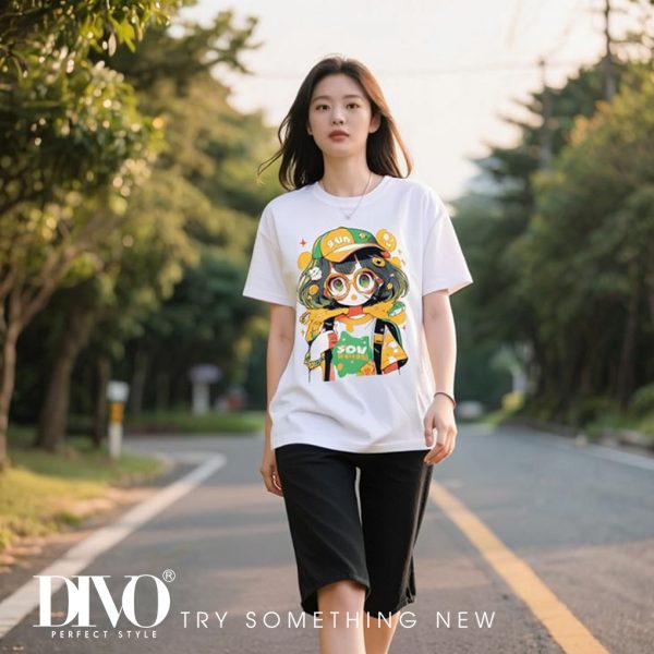 Áo thun nữ in hình cô gái anime